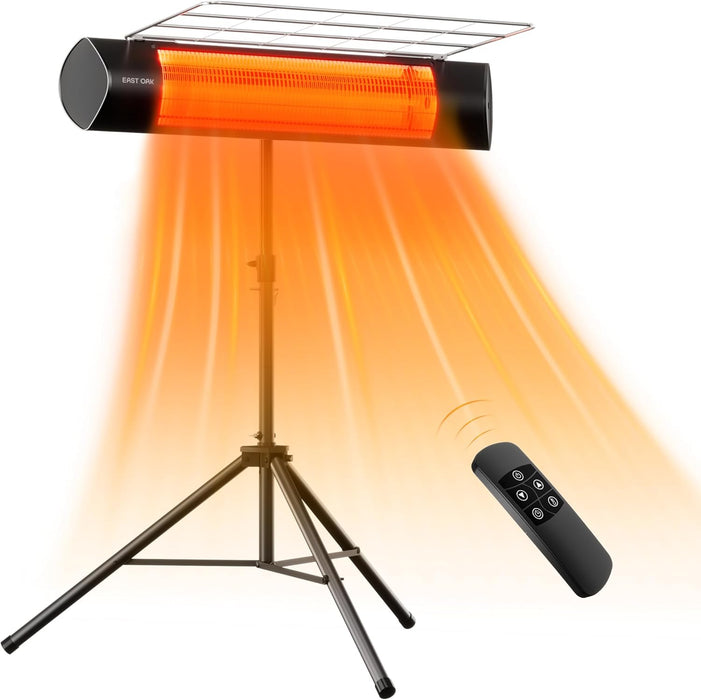 Electric Outdoor Indoor Heater, 1500W Patio Infrared Heater with Adjustable Standing, IP55 Waterproof Wall Mounted with 3 Heat Levels and Tip-Over & Overheating Protection, 2024 Upgrade