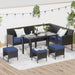 Small Space Patio Furniture Set 7-Piece, Outdoor Sectional Sofa with Waterproof Cushions, Space-Saving Backyard Furniture Set, Glass Table, Perfect for Patio, Garden, Balcony, Dark Blue.
