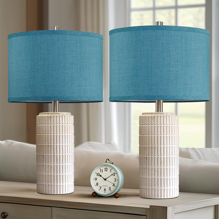 23" Set of 2 Nautical Ceramic Nightstand Table Lamps, Blue