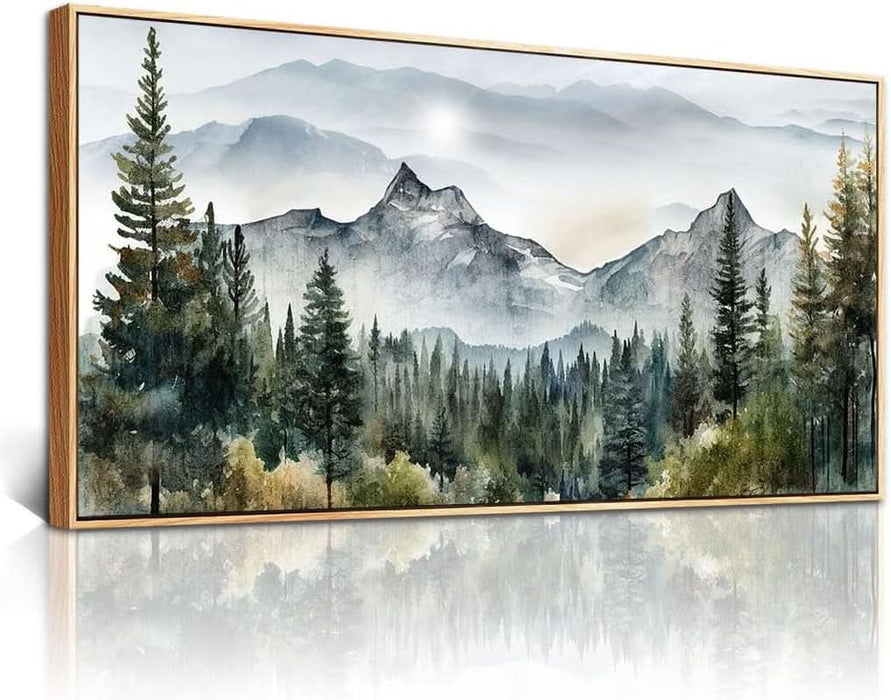Wood Framed Wall Art for Living Room Large Wall Decor for Office Bedroom Pictures Abstract Mountain Forest Landscapes Ink Canvas Prints Painting Artwork Modern Stretched and Framed Poster
