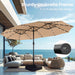 15Ft Large Patio Umbrella with Base&Solar Lights,Rectangle,Beige | Outdoor Double-Sided Rectangular Umbrella with Stand, 36Pcs LED Lights, Triple Head, Heavy Duty, UV Resistant, for Outside