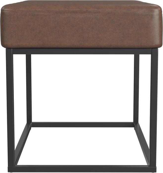 Theodore Channel Tufted Small Ottoman - Brown Faux Leather