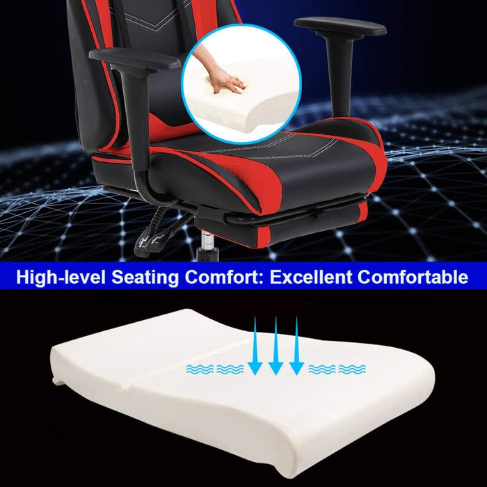 Gaming Chair Office Chair Ergonomic Desk Chair with Footrest Arms Lumbar Support Headrest Swivel Rolling High Back Racing Computer Chair for Women Men Adults Girls,Red