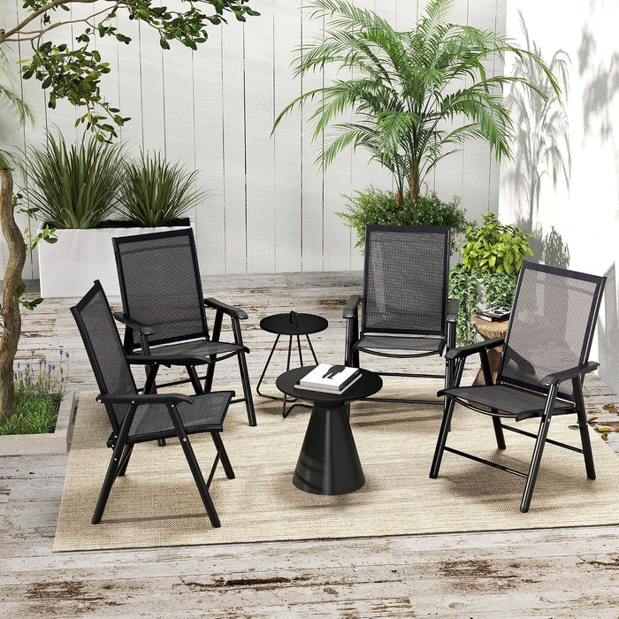 Set of 4 Patio Folding Chairs Armrests Black