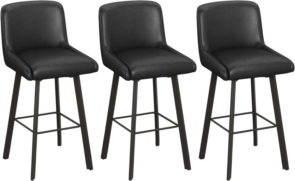 Swivel Bar Stools, 29''H Upholstered Barstools with Backs, Modern Counter Height Bar Stool Chairs for Kitchen Island, Metal Legs (Black- Faux Leather, Set of 3-29" H)