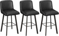 Swivel Bar Stools, 29''H Upholstered Barstools with Backs, Modern Counter Height Bar Stool Chairs for Kitchen Island, Metal Legs (Black- Faux Leather, Set of 3-29" H)