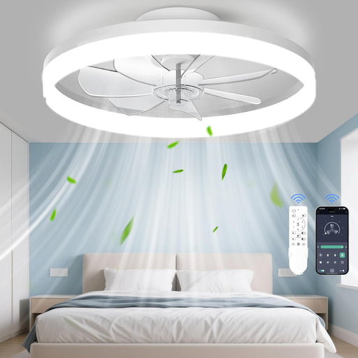 Ceiling Fans with Lights and Remote, 20" Foldable Modern Low Profile Ceiling Fan with Light, Stepless Color Temperature Change and 6 Speeds for Bedroom, Kids Room and Living Room (White)