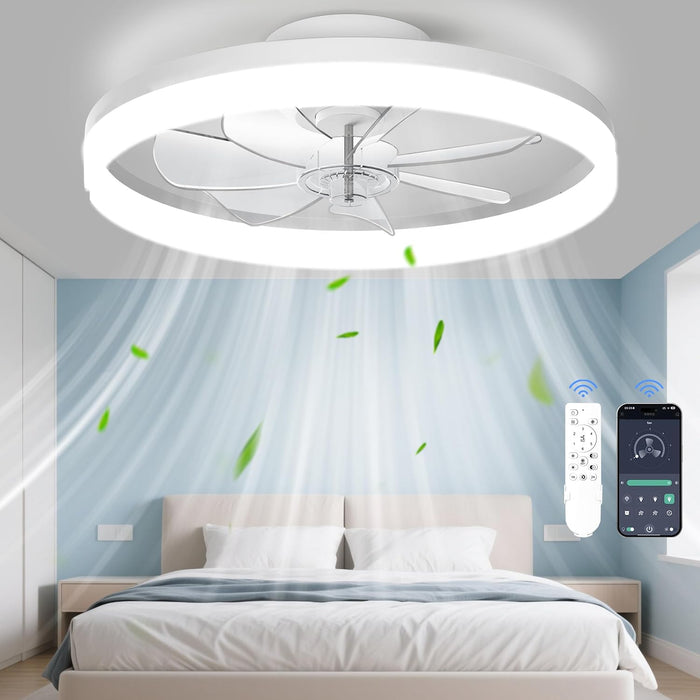 Ceiling Fans with Lights and Remote, 20" Foldable Modern Low Profile Ceiling Fan with Light, Stepless Color Temperature Change and 6 Speeds for Bedroom, Kids Room and Living Room (White)