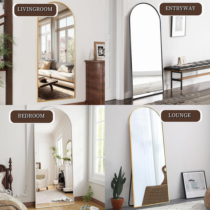 Floor Full Length Mirror, 56"X20" Arched Full Body Mirror, Hanging or Leaning, Standing, Wall Mounted with Aluminum Frame for Bedroom Living Room, White