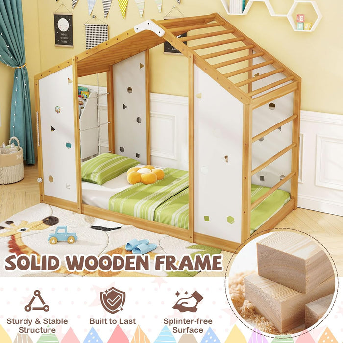 Twin Size Montessori NaturalWhite Floor Bed JungleGym