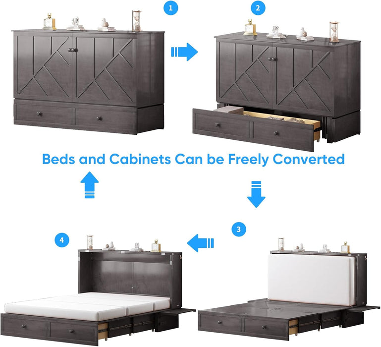 Gray Murphy Cabinet Bed Queen MultiFunctional Mattress