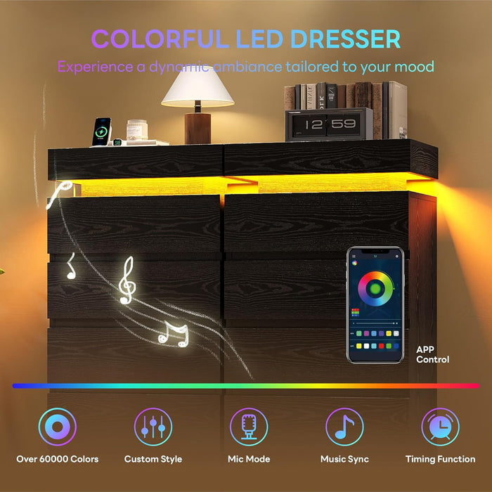 54Inch Tall Dresser With Five Drawers LEDIlluminated