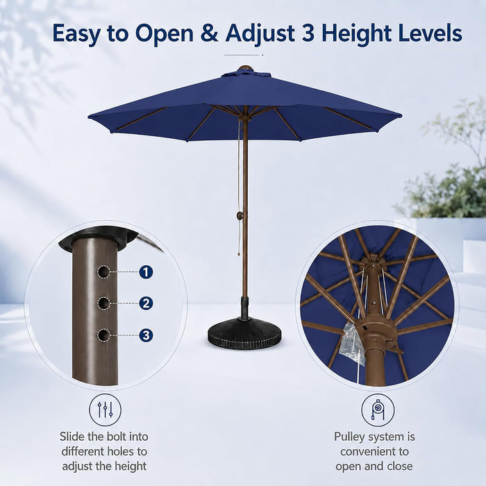 9FT Patio Umbrella, Outdoor Table Umbrella with Rope Pulley Lift, 3 Adjustable Heights, Market Umbrellas for Backyard, Pool and Deck, UPF50+