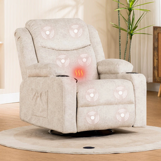 Swivel Rocker Recliner Chair with Heat and Massage, 31.89" Wide Rocking Sofa Home Recliner for Living Room Home Theater Office, Cream White