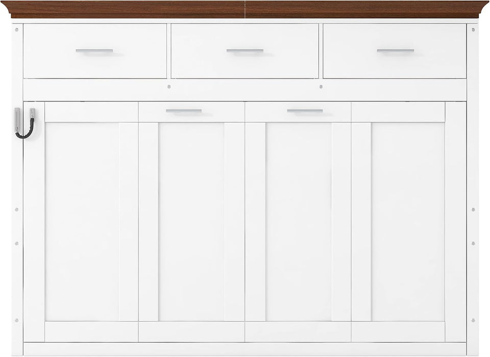 Horizontal Murphy Bed With Drawers White WalnutTop