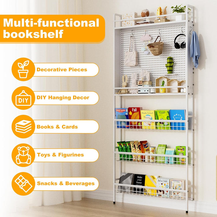 Behind the Door Bookshelf, Space Saving Metal Slim Shelf after Door | Tall Narrow Wall Mounted Storage Cabinet, behind Door Standing Bookcase with Hooks for Books Bedroom Living Room Office