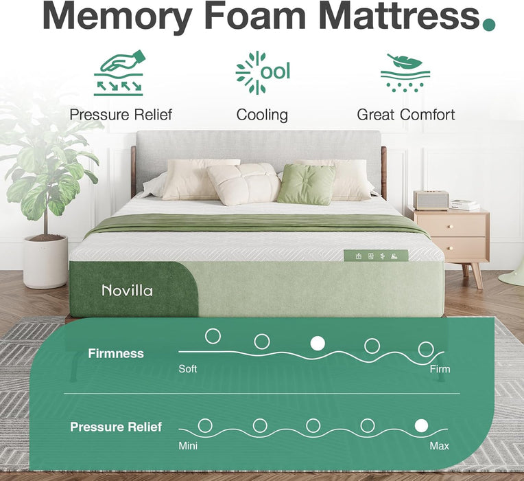 Queen Size Mattress 10 Inch Queen Memory Foam Mattress in a Box for Pressure Relief & Cool Sleep Medium Firm Comfortable and Supportive