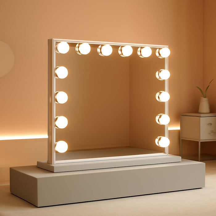 Hollywood Vanity Mirror with Lights, 23"X18" Lighted Makeup Mirror for Desk/Wall Mount with 15 Led Bulbs, 3 Lighting Modes for College Dorm, Bedroom & Dressing Room (White)
