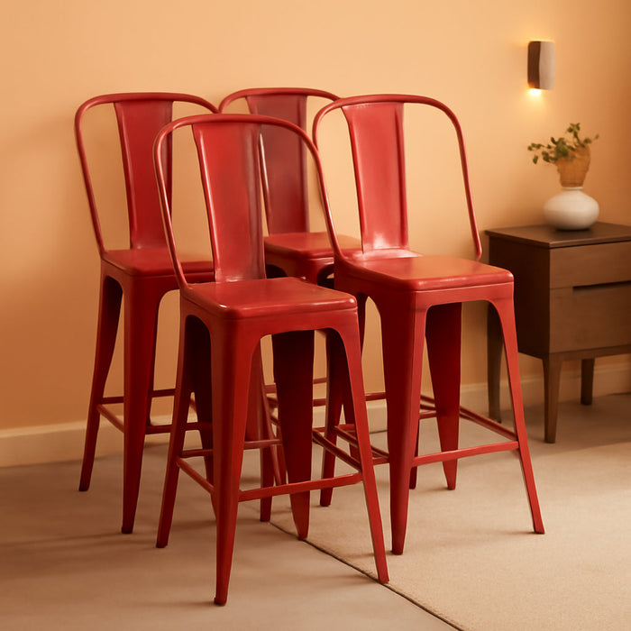 24 Inches Bar Stool Set of 4 Counter Height Barstool with Back Seat Height Industrial Bar Chairs Indoor Outdoor Metal Bar Stool Kitchen Stools Restaurant Patio Stool Stackable Modern Kitchen Stool