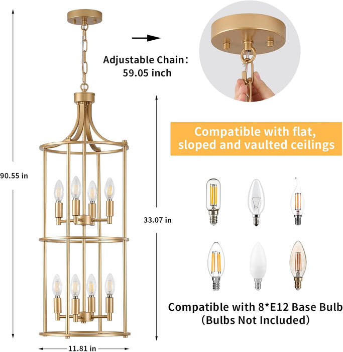 Gold Multilayered Cage Chandelier For Elevated Ceilings
