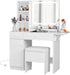 Vanity Desk with LED Lighted Mirror & Power Outlet, Makeup Table with Drawers & Cabinet,Storage Stool, White