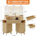 48 in Fluted Makeup Vanity Desk, Large Lighted Corner Vanity with HD Triple Mirror and Lights, Dressing Table with Glass Top & Charging Station for Bedroom