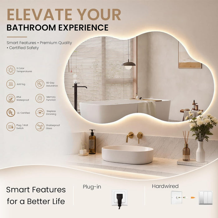 24" X 40" Irregular Backlit Bathroom Mirror, Anti-Fog