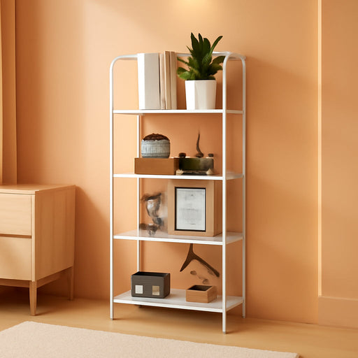 No Assembly Folding Bookshelf for Living Room, 4 Tier White Collapsible Book Shelf for Home Office, Portable Bookcase Storage Organizer