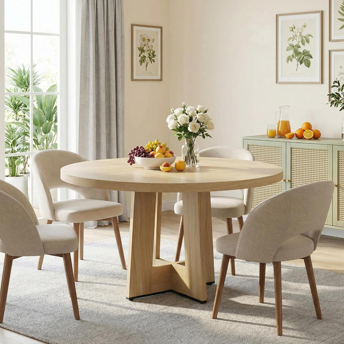 47" round Dining Table for 4-6 People - Circle Kitchen Dinner Table with Sturdy Pedestal Base, Space Saving Dinning Room Furniture for Living Room, Kitchen, Apartment, Natural