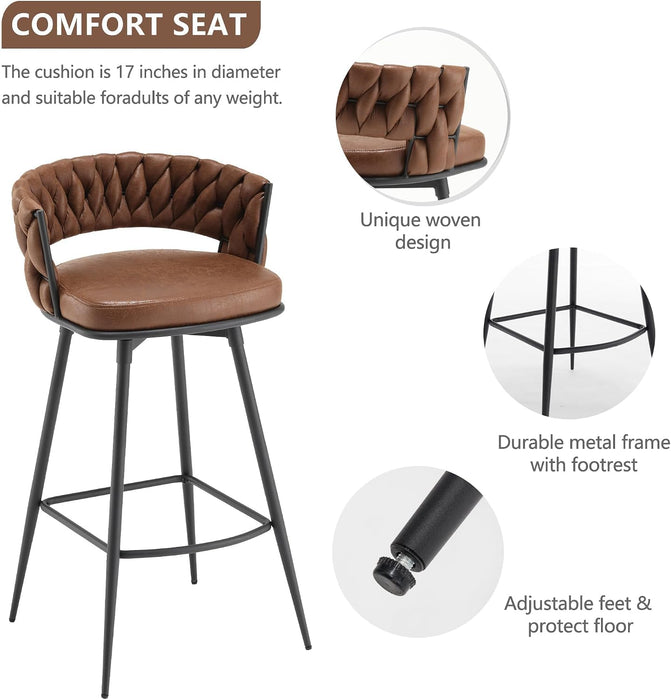 BV Bar Height Bar Stools Set of 2, 30 Inch Seat Height Bar Stools, 180° Swivel Barstools with Woven Back and Footrest, Suede Fabric Counter Stools for Kitchen Island, Bar Pub