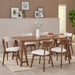 Rachel Mid-Century Modern 7 Piece Dining Set with A-Frame Table, Light Beige + Walnut