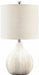Signature Design by Ashley Rainermen Casual Ceramic Table Lamp, Transparent White Glaze Finish, Drum Hardback Fabric Shade, 11" W X 11" D X 21" H, off White