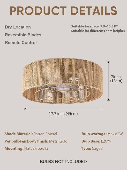 Boho Rattan Caged Fandelier Ceiling Fans with Lights and Remote Control