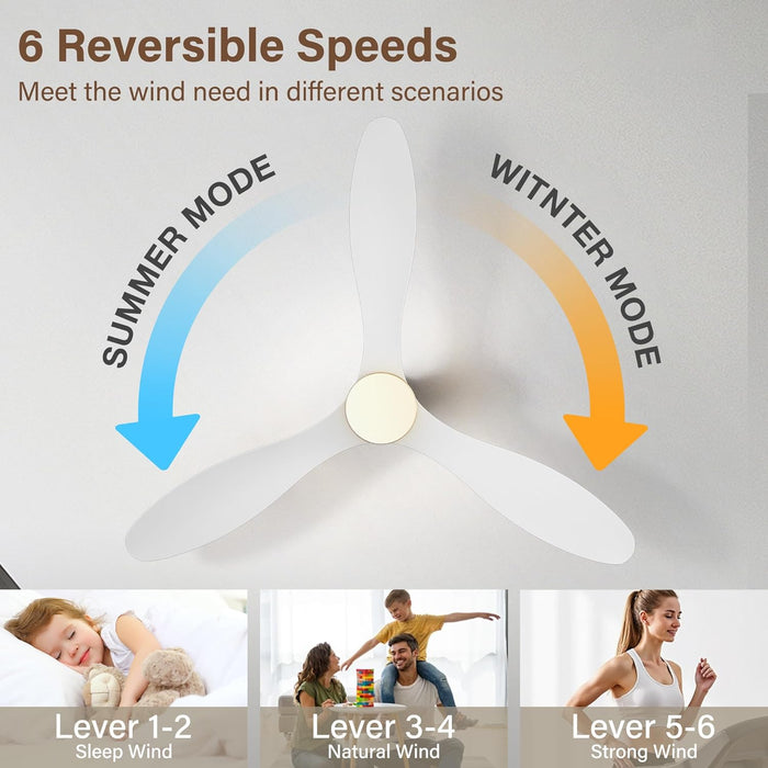 52" Wood Ceiling Fans with Lights Remote,Smart Control via Wifi Alexa App,Quiet DC Motor,Modern Flush Mount Hugger Ceiling Fan for Low Profile Bedroom,Patio,Matte White,Outdoor Indoor,3 Blade,Dimmable
