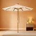 10FT Patio Umbrella, Outdoor Table Market Umbrella W/8 Wooden Ribs, 3 Adjustable Heights, Rope Pulley System, Detachable Pole, Wooden Patio Umbrella for Garden, Poolside, Backyard (Beige)