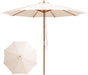10FT Patio Umbrella, Outdoor Table Market Umbrella W/8 Wooden Ribs, 3 Adjustable Heights, Rope Pulley System, Detachable Pole, Wooden Patio Umbrella for Garden, Poolside, Backyard (Beige)