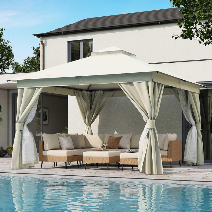12x12 Patio Gazebo Cream White PrivacyScreen Weatherproof