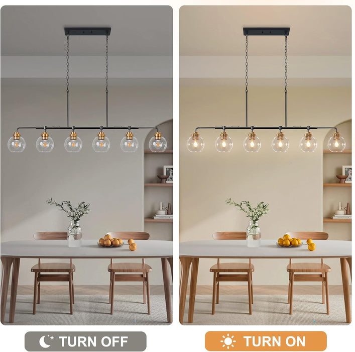 Black Gold Linear Chandelier Six Lights Illumination