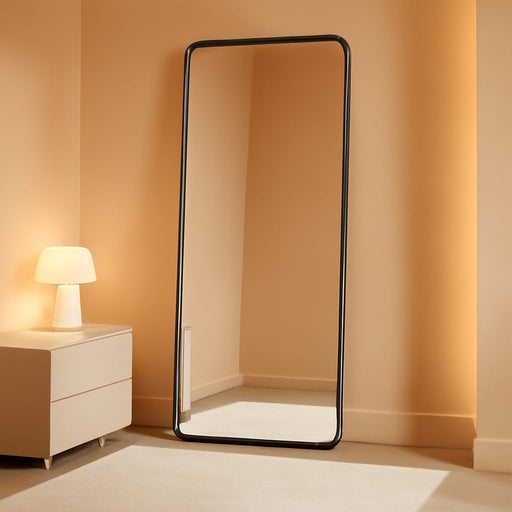 Black Full Length Mirror, 56"X21" Rounded Corner Floor Mirror Standing Hanging or Leaning against Wall, Suitable for Bedroom or Dressing Room