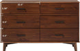 Modern Solid Pine Wood 6-Drawer Dresser with Metal Handles and Generous Storage Space, Walnut Finish