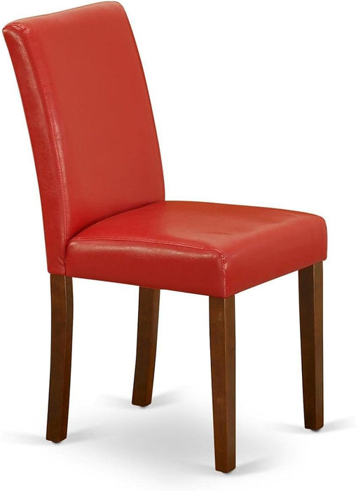 Abbott Parsons Dining Chairs - Firebrick Red Faux Leather Padded Chairs, Set of 2, Mahogany