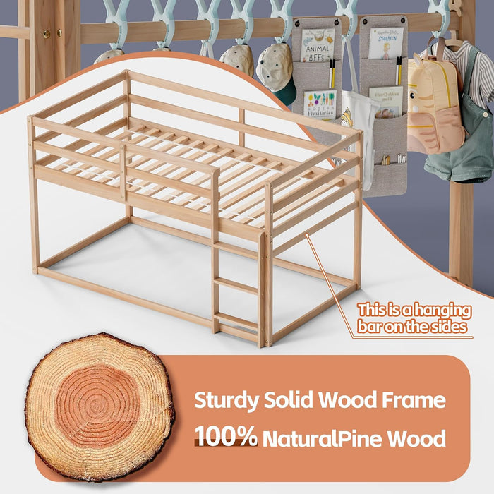 Twin Over Twin NaturalFinish SolidWood BunkBed Ladder