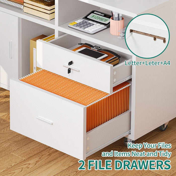 White Filing Cabinet with Charging Station & Lock