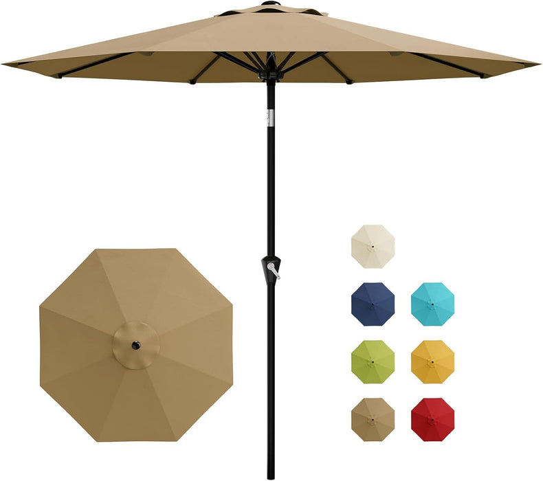 9FT Patio Umbrella - Outdoor Table Umbrella with Smooth Crank Lift, Push Button Tilt and 8 Sturdy Ribs - Market Umbrella UV Protection Waterproof for Pool, Deck, Yard, Garden