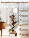 6 Tier Tree Bookshelf with Light, Corner Tall Narrow Bookshelf, Small Bookcase with Storage Cabinet,Floor Standing Bookshelves Organizer for Bedroom/Living Room/Home Office, Rustic Brown