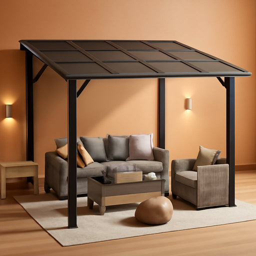 10’X 8’ Gazebo for Patio on Clearance,Hard Top Lean to Gazebo Pergola with UV Protection Roof,Large Wall-Mounted Heavy Duty Awnings for Patio, Decks, Backyard and More