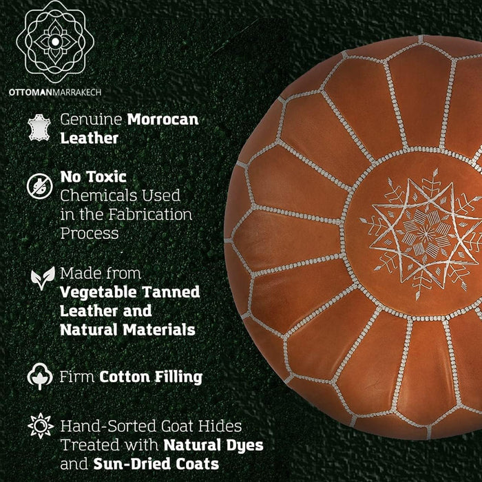 Unstuffed Genuine round Leather Pouf | Moroccan Ottoman Footstool, Footrest Cover | Super Soft Handmade Ottoman Faux Comes in 20" D X 20" W X 14" H
