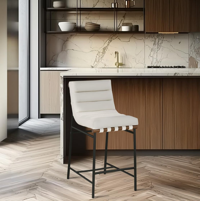 813Cream-C Burke Collection Modern | Contemporary Counter Stool with Soft Cream Vegan Leather, Cream Vegan Leather Straps, Matte Black Metal Frame, 18" W X 24" D X 37.5" H, Cream