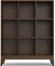 Harper 52" Tall Solid Wood 9-Cube Bookcase in Walnut Brown | Mid-Century Modern Cube Organizer with Angled Frame and Tapered Legs for Living Room or Office; Bookshelf, Shelving Unit.