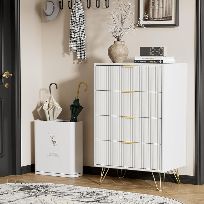 Contemporary White Dresser With Gleaming Gold Pulls